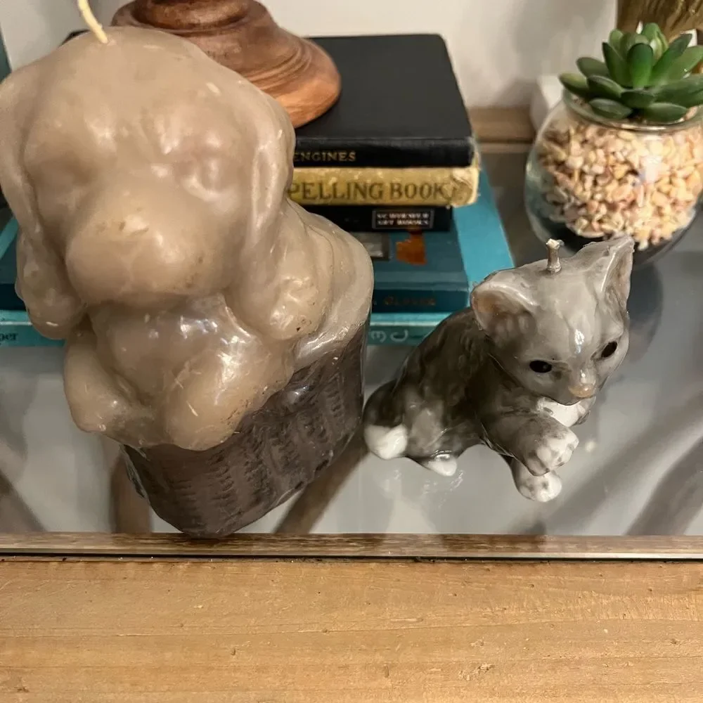 Vintage puppy and kitten candles.